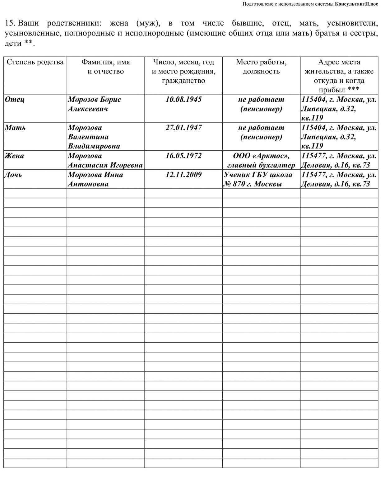 Образец анкеты на допуск к гостайне форма 2